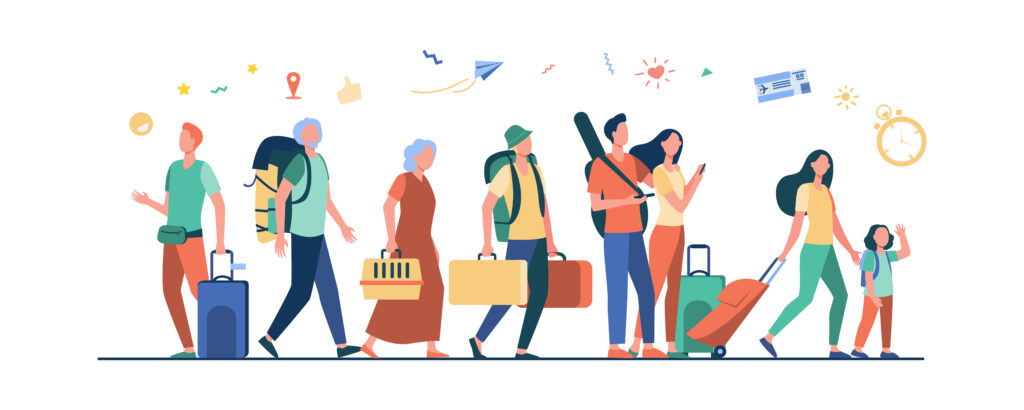group of tourists with suitcases and bags standing in airport, Affordable Storage