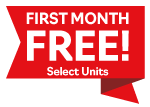 First Month Free on select units at Affordable Storage